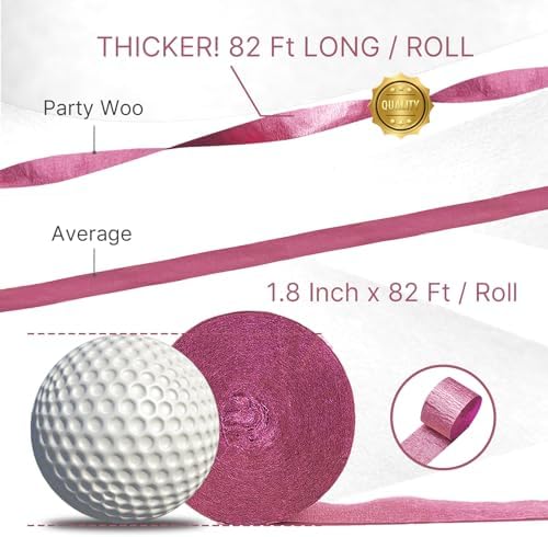 PartyWoo Pink Crepe Paper Streamers 6 Rolls 492 Feet