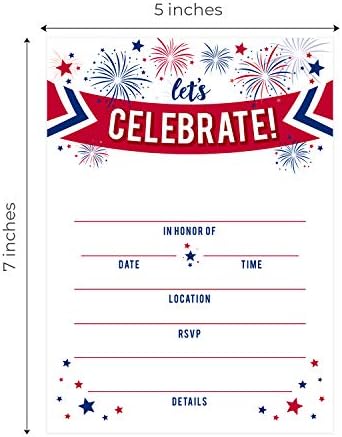 Canopy Street Patriotic Party Invitations 25 Red White Blue Invites