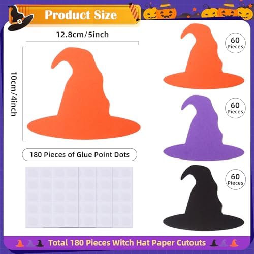 MixTeach Halloween Witch Hat Cutouts 180 Pcs