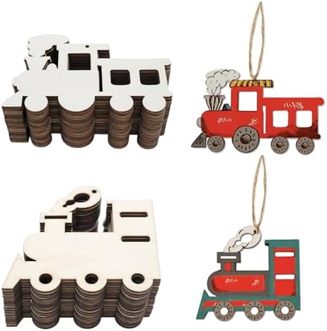 40 Pcs Unfinished Wooden Train Ornaments for Crafts