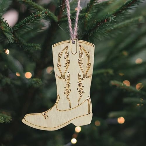 20pcs Wood Cowboy Boots DIY Cutouts Hanging Ornaments with Jute Twine