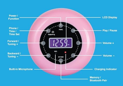 HANNLOMAX HX-159CR Shower Clock Radio with Bluetooth and LCD Display Pink