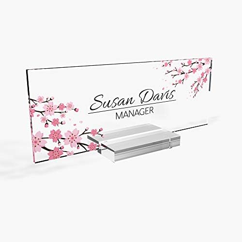 Personalized Office Name Plate with Cherry Blossom Design