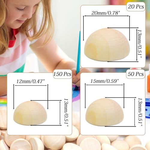 Uenhoy 200 Pcs Half Wooden Beads in 3 Sizes