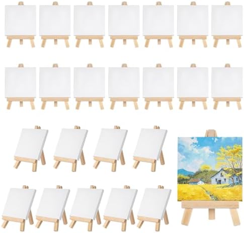 24 Pack Mini Canvases 3x3 Inch with Easel Set for Art