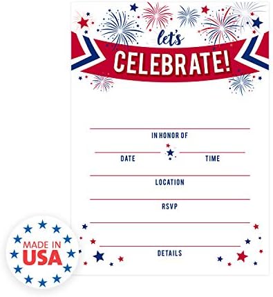 Canopy Street Patriotic Party Invitations 25 Red White Blue Invites