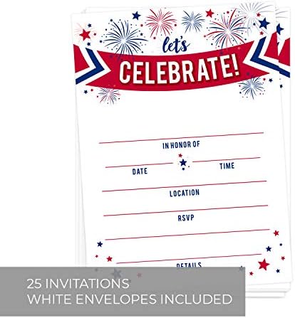 Canopy Street Patriotic Party Invitations 25 Red White Blue Invites