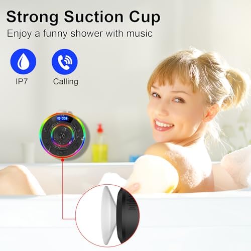 Bluetooth Shower Speaker with IP7 Waterproof and LED Lights