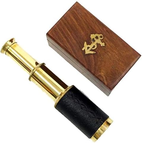 6 Inch Brass Handheld Telescope with Wooden Box