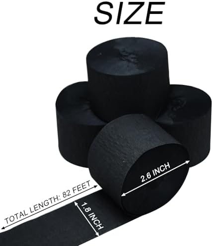 AOODOOM Crepe Paper Streamers 4 Rolls Black Party Decorations