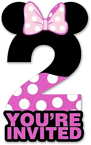 Brayqu 2nd Birthday Shaped Invitations Pink Glitter Mouse 20 Cards with Envelopes