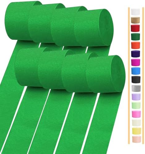 8 Rolls Green Crepe Paper Streamers for Party Decorations