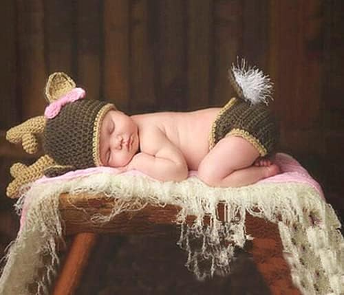 Vomdrok Newborn Christmas Deer Hat Pants Set for Babies