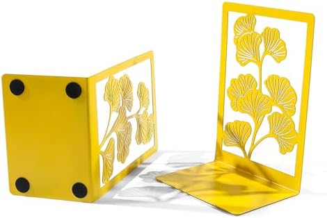 2Pcs Ginkgo Leaf Metal Book Ends - Golden Yellow Design