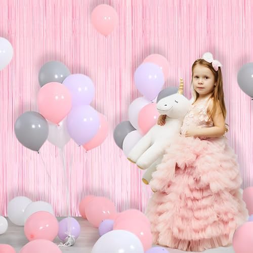 BRAVESHINE Pastel Pink Foil Fringe Curtains - 2 Pack Photo Backdrop