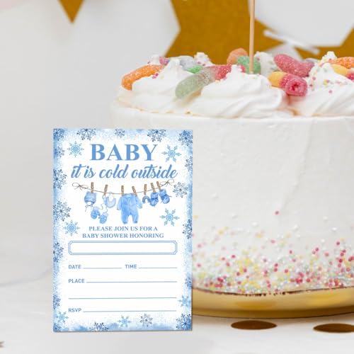 Winter Baby Shower Invitations Set of 20 Christmas Holiday Blue Snowflake Design