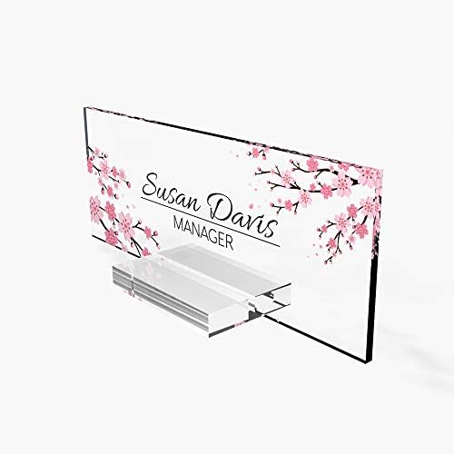 Personalized Office Name Plate with Cherry Blossom Design