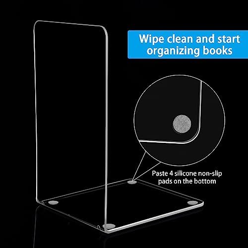 10 Piece Clear Acrylic Book Ends Set for Shelves