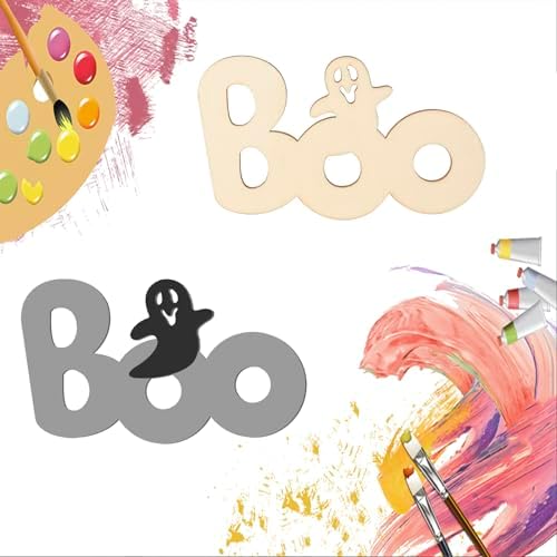 Halloween Wood Boo Ghost DIY Unfinished Ornament Set 20Pcs