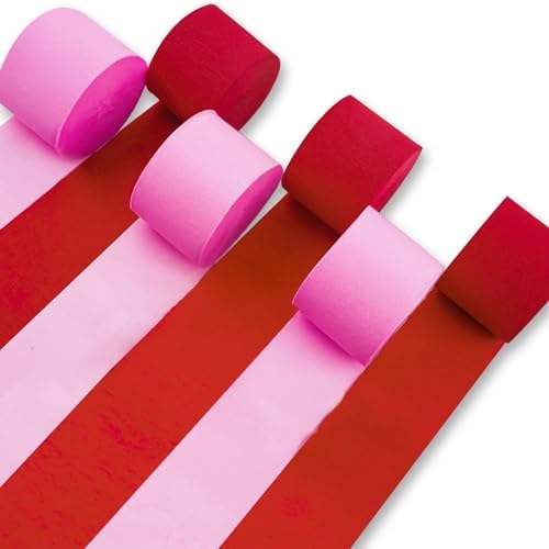 PartyWoo Pink Red Crepe Paper Streamers 6 Rolls 492 Feet