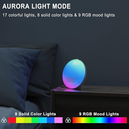 JALL Sunrise Alarm Clock with 17 Nightlights and 5W Speaker