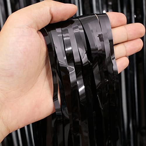 3 Pack Halloween Black Orange Tinsel Curtain Backdrop