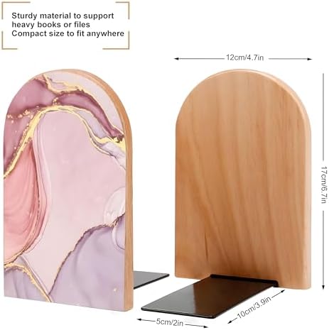 2PCS Pink Marble Bookends for Shelves and Desk