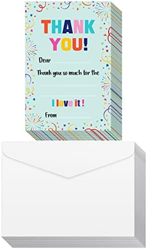 72 Piece Confetti Style Thank You Cards with Envelopes for Kids