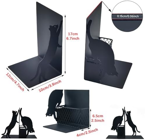 Cat Book Ends with Pen Holder for Desk and Bookshelf