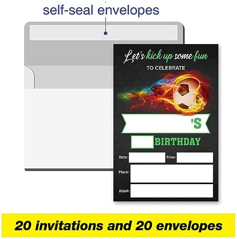 VAHATAN Soccer Birthday Invitations with Envelopes 20 Packs