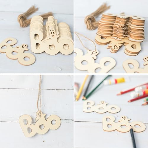 Halloween Wood Boo Ghost DIY Unfinished Ornament Set 20Pcs