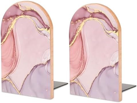 2PCS Pink Marble Bookends for Shelves and Desk
