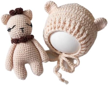 Zeroest Newborn Boy Girl Crochet Bonnet Bear Props Baby Photoshoot Outfits