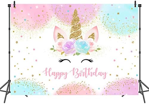 Mocsicka Unicorn Birthday Backdrop 5x3ft Pastel Rainbow Glitter