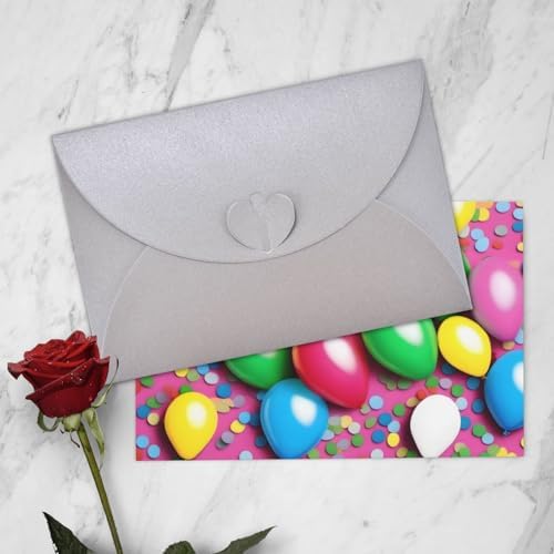 PHAYAH Balloons Confetti Holiday Cards 10 Pack with Gray Envelopes