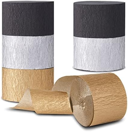 Qouui 6 Rolls Black and Gold Streamers Crepe Paper Kit