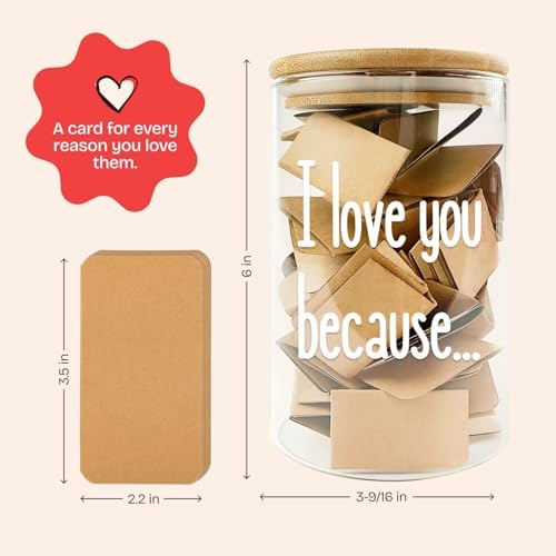 Love Note Jar with 50 Cards for Romantic Messages and Expressions