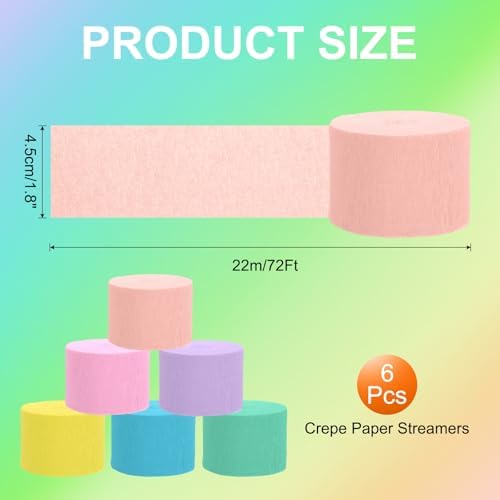 PATIKIL Crepe Paper Streamers 6 Rolls Multicolored 72ft