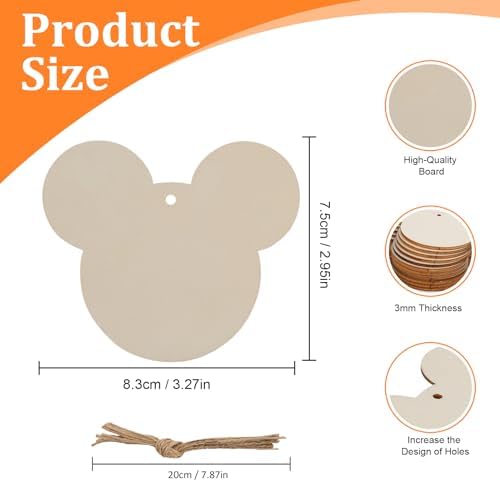 30Pcs Wooden Mouse Head Cutouts for Paint and Decorate