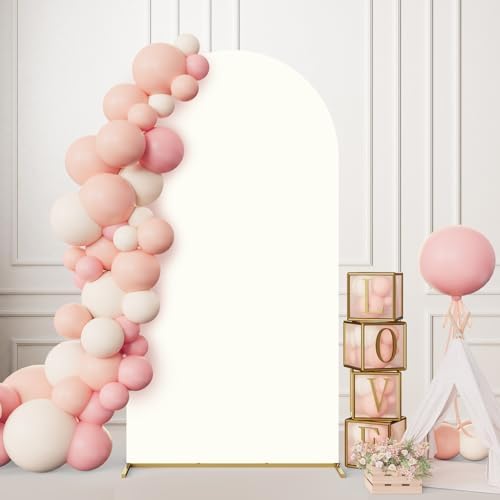 Minetom 72FT Metal Backdrop Stand with Wedding Arch Cover Spandex White
