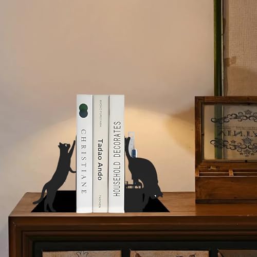 Cat Book Ends with Pen Holder for Desk and Bookshelf