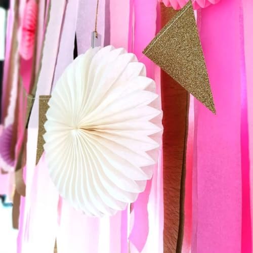 Humyeam Crepe Paper Streamers 4 Rolls 328ft Light Pink and Rose Red