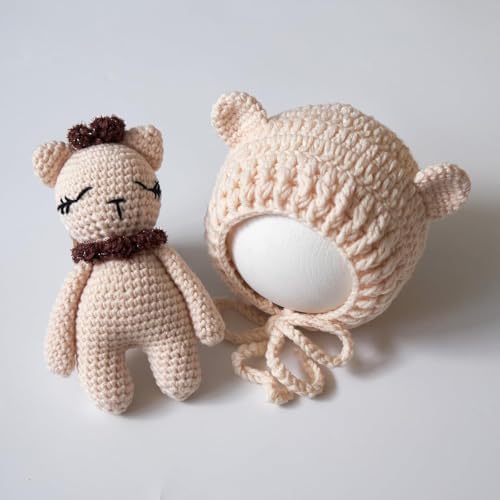 Zeroest Newborn Boy Girl Crochet Bonnet Bear Props Baby Photoshoot Outfits