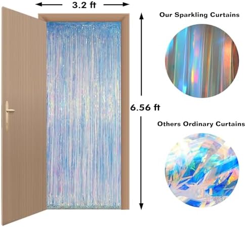 Melsan Iridescent Foil Fringe Backdrops - 2 Pack 32 x 65 ft