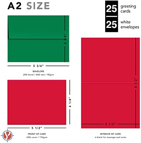 Blank Red A2 Cards with Green Envelopes - 25 Sets