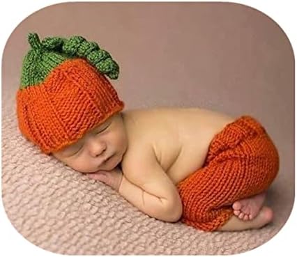 Coberllus Newborn Halloween Pumpkin Outfit for Baby Photo Shoot