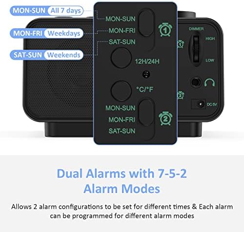 uscce Digital Dual Alarm Clock Radio with Dimmer and Thermometer