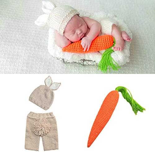 Newborn Baby Easter Outfit Crochet Knit Carrot Rabbit Beanie Pants Hat Set