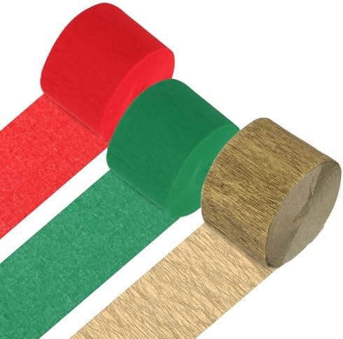 PATIKIL Crepe Paper Streamers Gold Red Green 72ft Roll