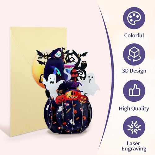 FaCraft Halloween Pop Up Cards 3D Handmade Greeting Cards with Envelope and Seals